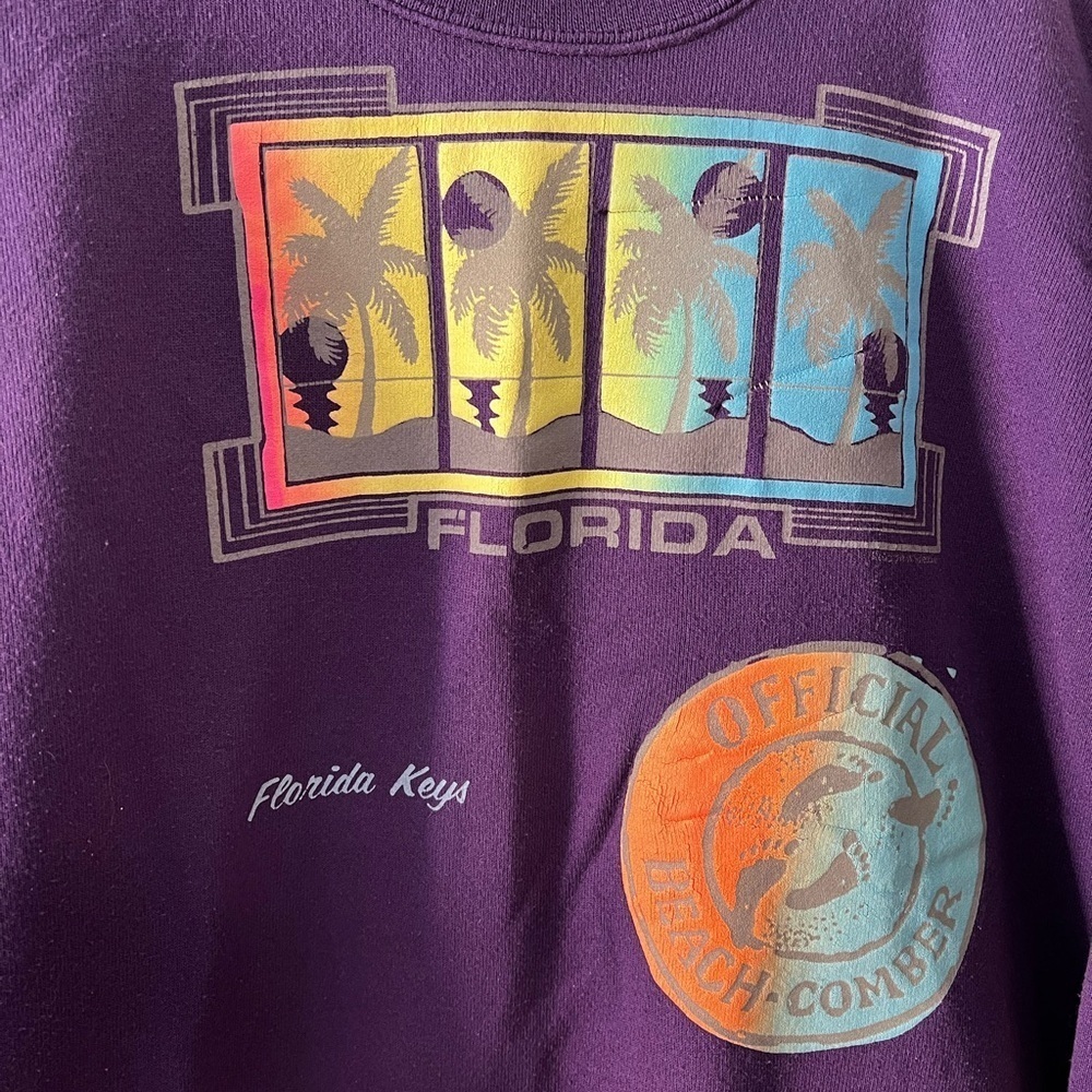 Vintage 80s 90s Florida Keys Sweatshirt Dress – Purple Oversized Beach Graphic - Picture 3 of 9